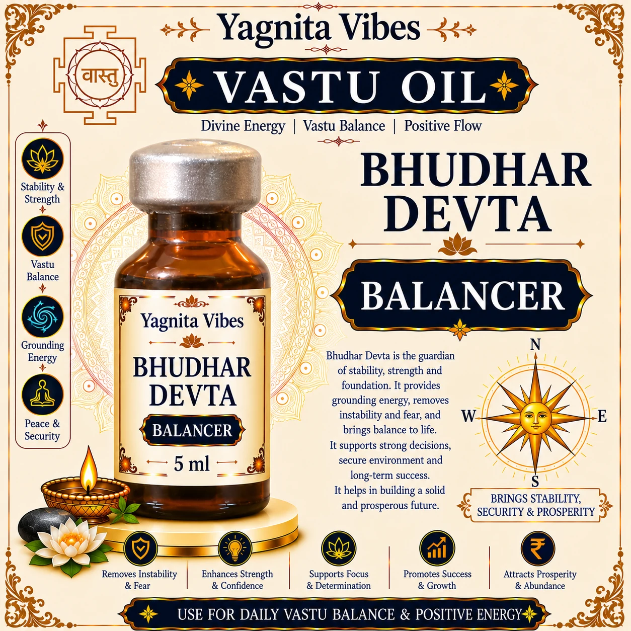 Bhudhar Devta Balancer Vastu Oil – 5ml – infographic Bhudhar Devta Balancer Vastu Oil – 5ml – infographic